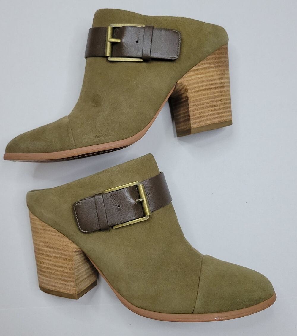 Linea Paolo Logan Green Burnished Nubuck Suede Booties 3" Chunky Heel Size 7M